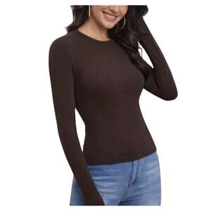 SPANX Sz L On Top and in Control Classic Long Sleeve Top in Bittersweet Brown